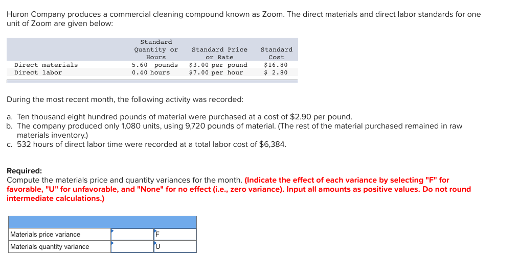 Solved Huron Company produces a commercial cleaning compound 