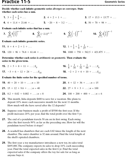 11-2 skills practice arithmetic sequences and series answer key picture