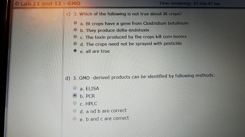 Question: GMO Lab 11 and 12 a) 1. what are the advantages of genetic manipulation al crops? a. provide enou...