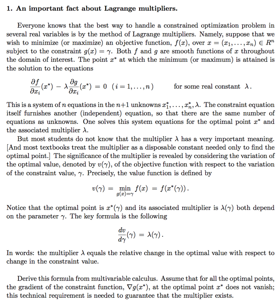 An important fact about Lagrange multipliers. | Chegg.com