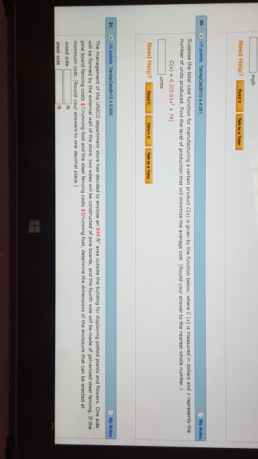 Question: Mph Need Help? mana Lan tenmi 20. -1 points T 0 4.4 061 Suppose the total cost function for manuf...