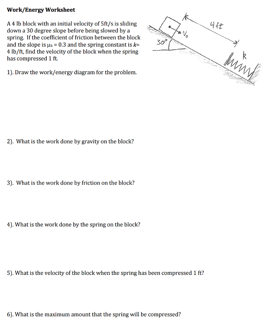 worksheet Coefficient Of Friction Worksheet solved a 4 lb block with an initial velocity of 5fts is workenergy worksheet 5fts