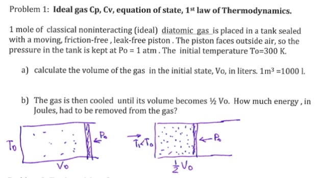 solved  ideal gas cp  cv  equation of state  1 st law of t