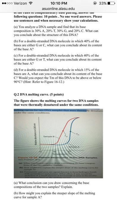Question: You analyze a DNA sample and find that its base composition is 30% A, 20% T, 30% G,. and 20% C. W...