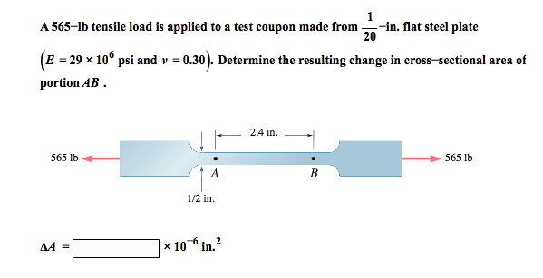 Solved 1 A 565?lb tensile load is applied to a test coupon | Chegg.com