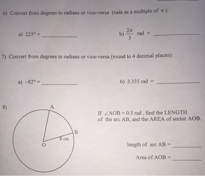 6 Convert From Degrees To Radians Or Vice versa Chegg