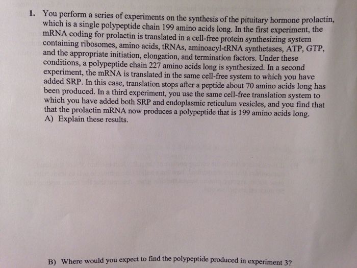 Question: You perform a series of experiments on the synthesis of the pituitary hormone pituitary, which is...