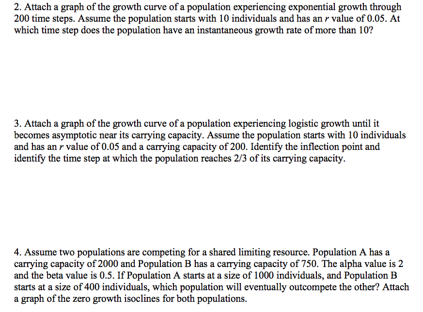 Question: 2. Attach a graph of the growth curve of a population experiencing exponential growth through 200...