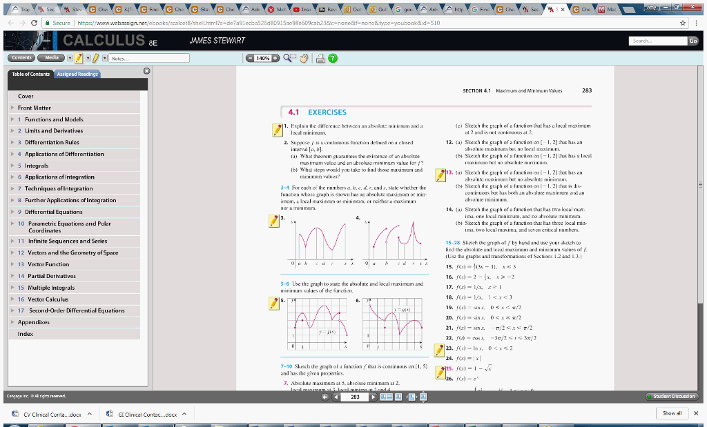 Question: 1. Based on the Figure of Problem 6 on Page 283, what is theabsolute maximum of  ? (book page in...