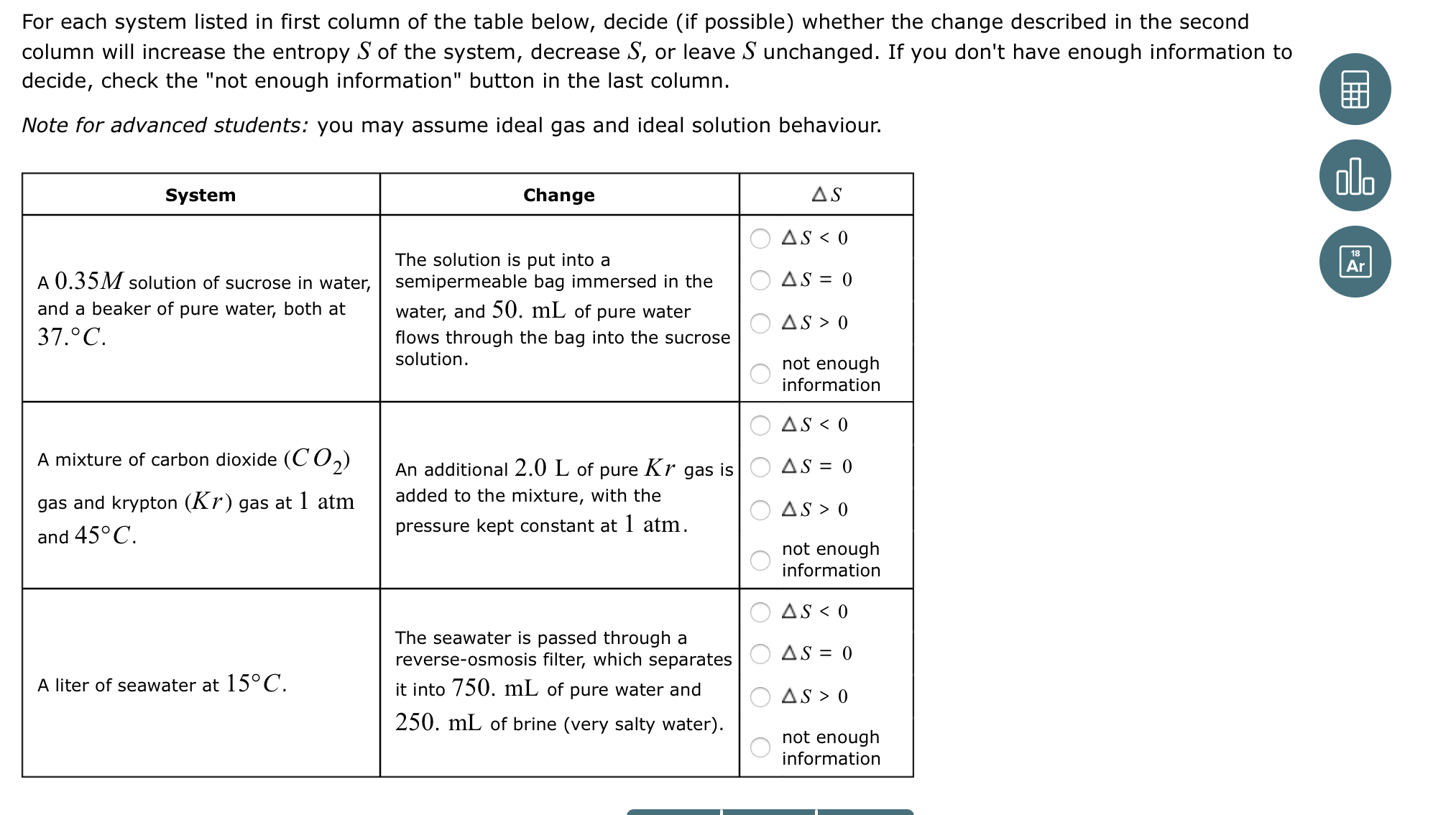 Solved For each system listed in first column of the table | Chegg.com