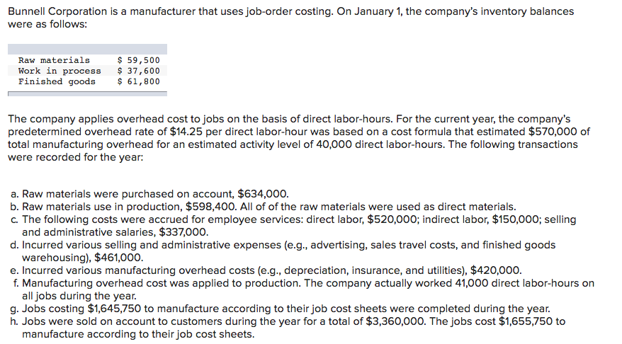 Solved Bunnell Corporation is a manufacturer that uses | Chegg.com