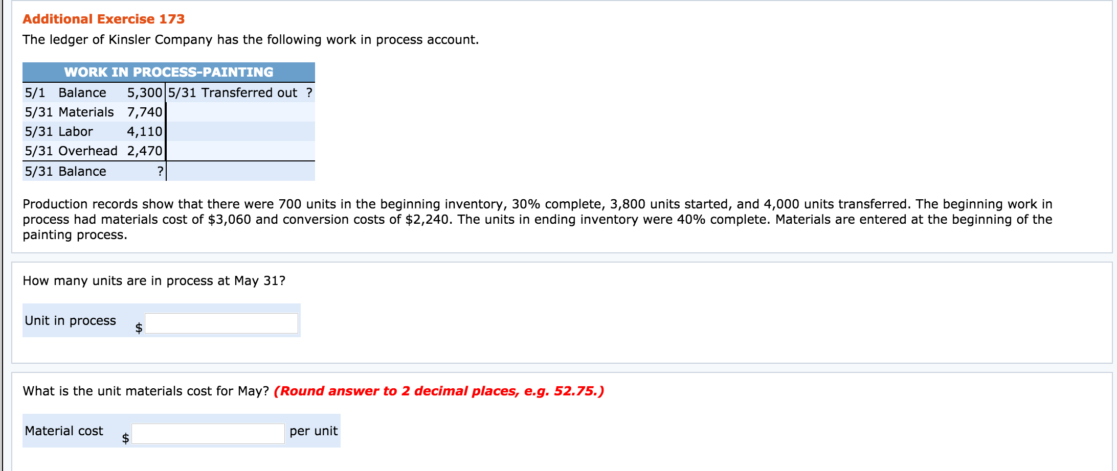 Solved What is the unit conversion cost for May? (Round | Chegg.com