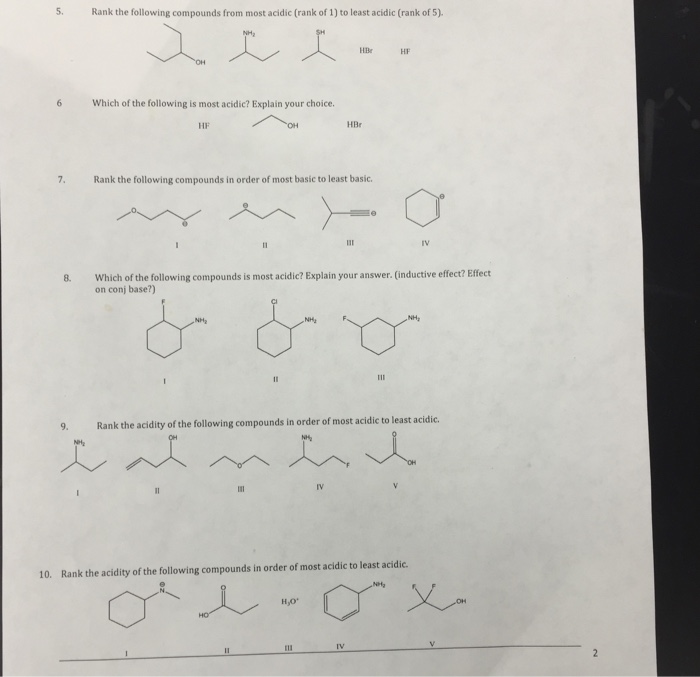 Solved: Rank The Following Compounds From Most Acidic (ran... | Chegg.com