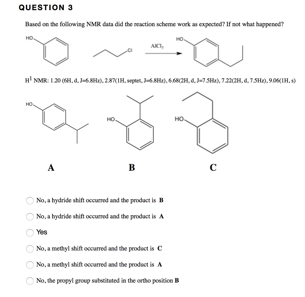 Question: 4 pointsSave Answer QUESTION 1 Predict the major product of the following reaction CH3CI (xs) AIC...