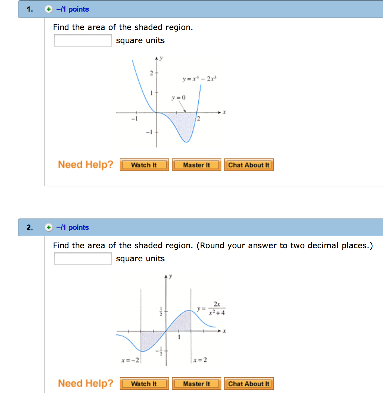 find the area of the shaded region square units