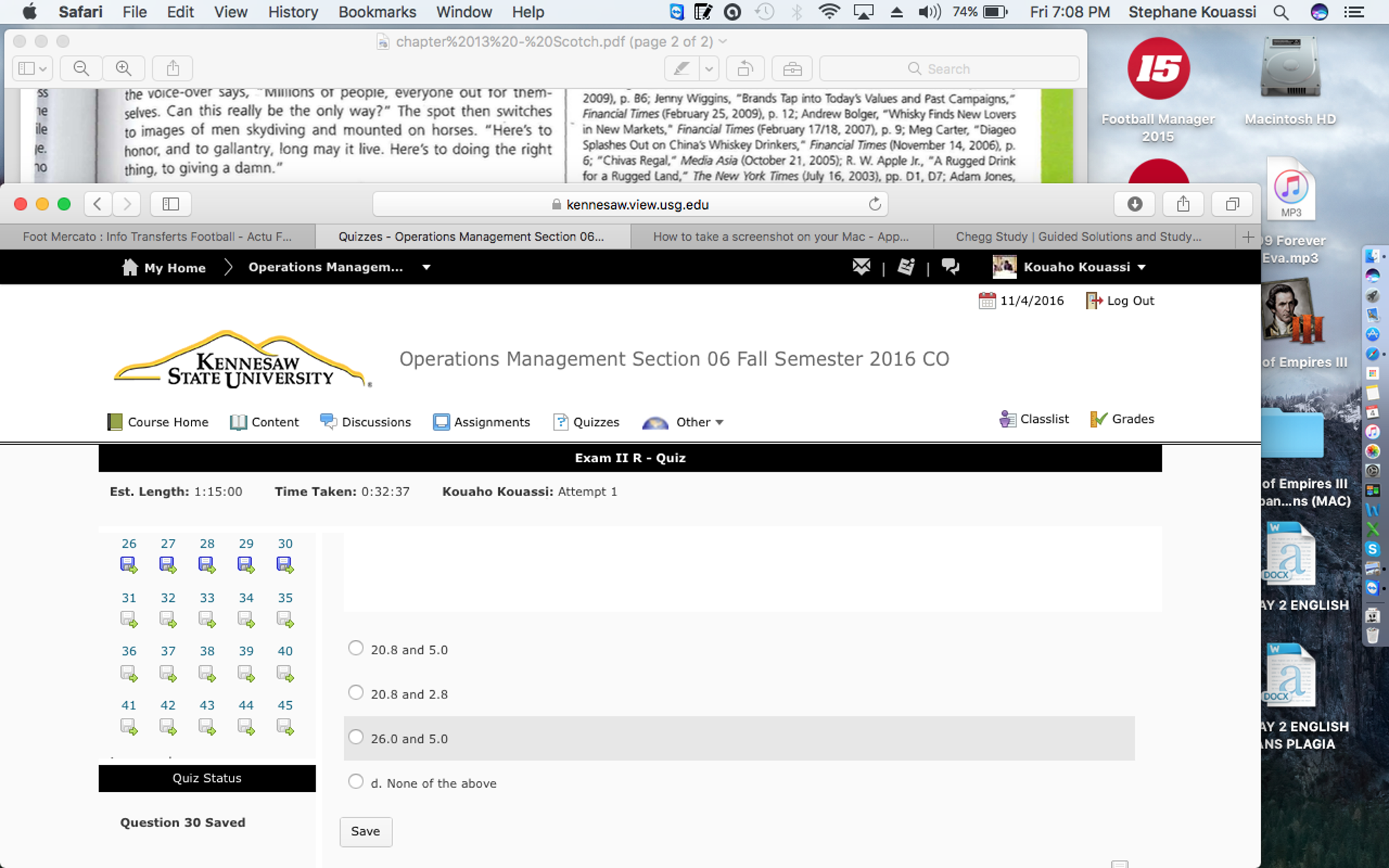 Question: Safari File Edit View History Bookmarks Window Help O e 74% Fri 7:08 PM Stephane Kouassi a E chap...
