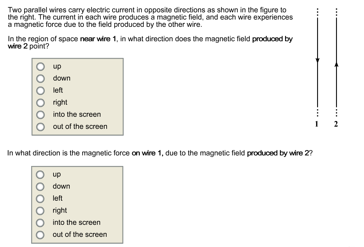 Solved Two parallel wires carry electric current in opposite 