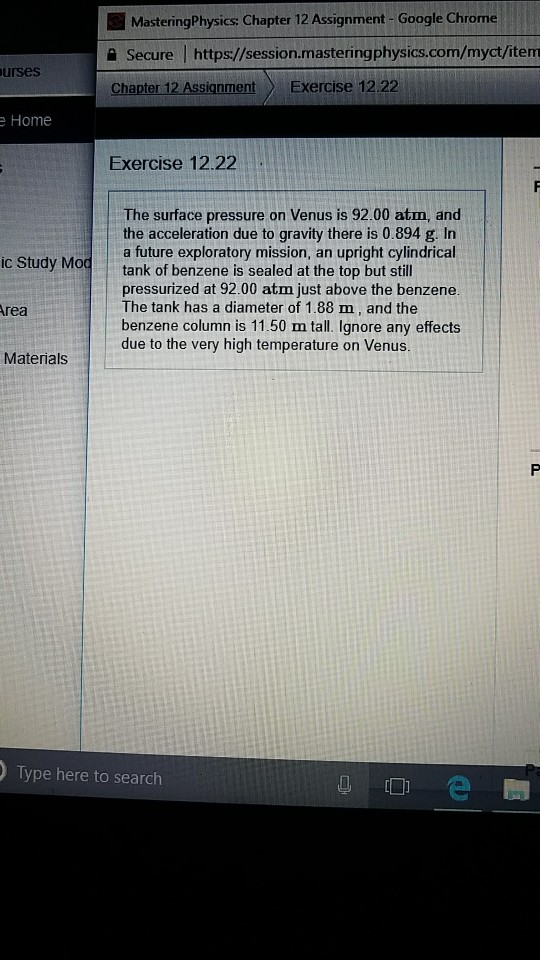 Question: MasteringPhysics: Chapter 12 Assignment Google Chrome a Secure https://session.masteringphysics.c...