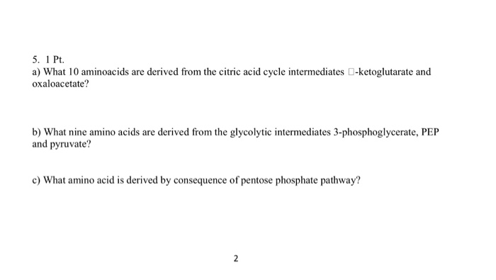 Question: What 10 aminoacids are derived from the citric acid cycle intermediates  -ketoglutarate and oxalo...