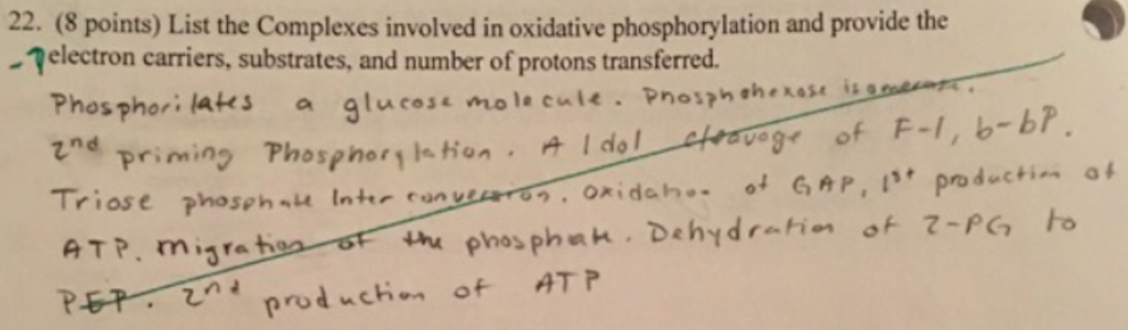 Question: 22. (8 points) List the Complexes involved in oxidative phosphorylation and provide the -Telectro...