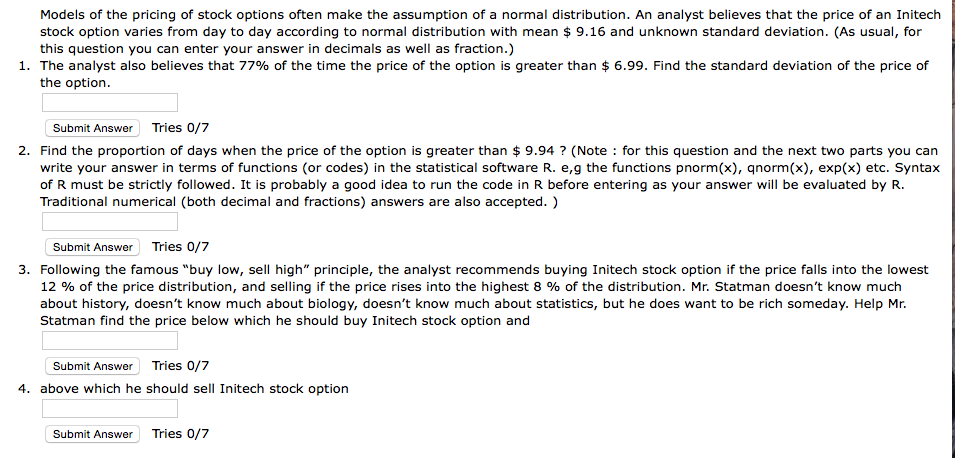 Stock options pricing models