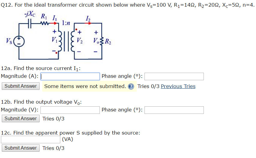 Solved For The Ideal Transformer Circuit Shown Below Where Chegg