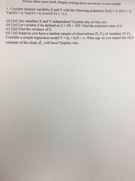 Solved Consider Random Variables X And Y With The Following Chegg