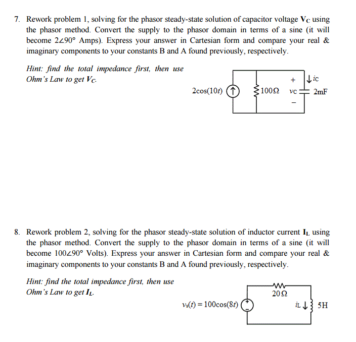 Solved Rework Problem Solving For The Phasor Steady State Chegg