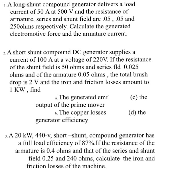 Solved A Long Shunt Compound Generator Delivers A Load Chegg