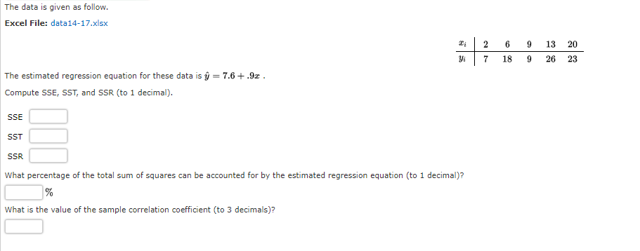 Solved The Data Is Given As Follow Excel File Chegg