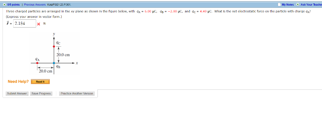 Solved Three Charged Particles Are Arranged In The Xy Plane Chegg