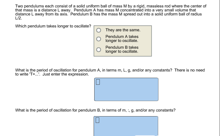 Solved Two Pendulums Each Consist Of A Solid Uniform Ball Of Chegg