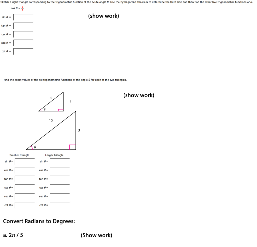 Solved Sketch A Right Triangle Corresponding To The Chegg