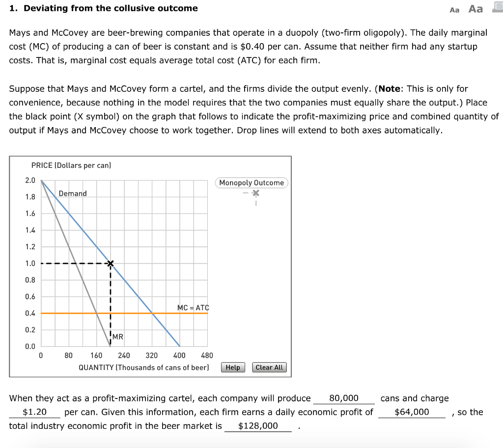 Solved Deviating From The Collusive Outcome Aa Aa Mays Chegg