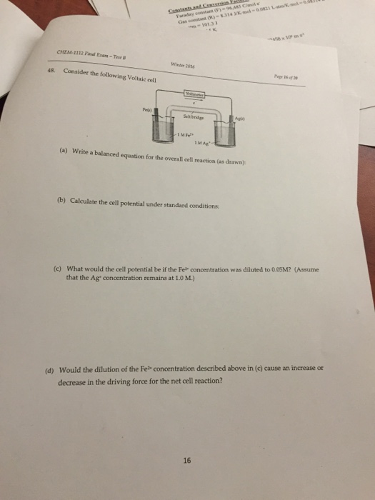 Solved Consider The Following Voltaic Cell Write A Balanced Chegg