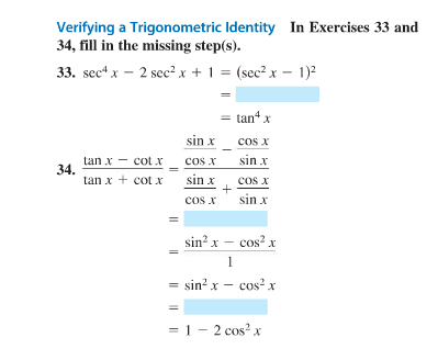 Solved Verifying A Trigonometric Identity 34 Fill In The Chegg