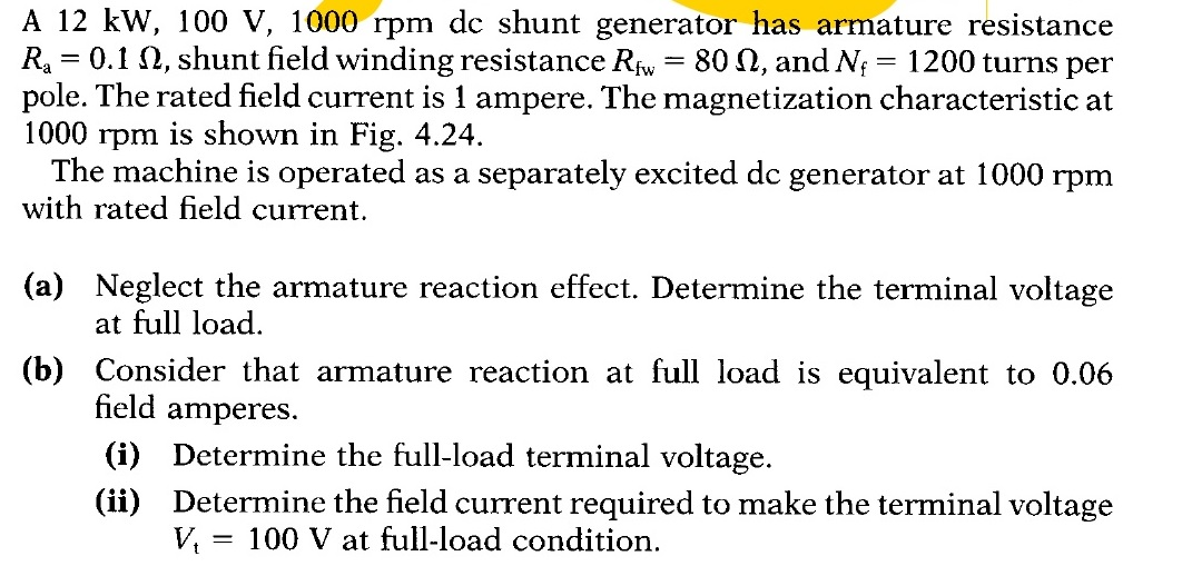 Solved A Kw V Rpm Dc Shunt Generator Has Chegg