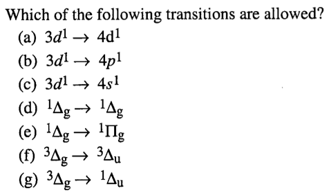 Solved Which Of The Following Transitions Are Allowed Chegg