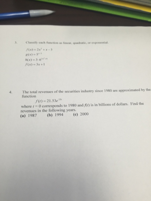 Solved Classify Each Function As Linear Quadratic Or Chegg