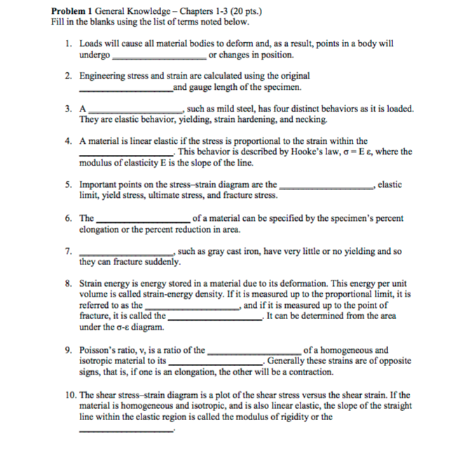 Solved Problem General Knowledge Chapters Pts Fill Chegg