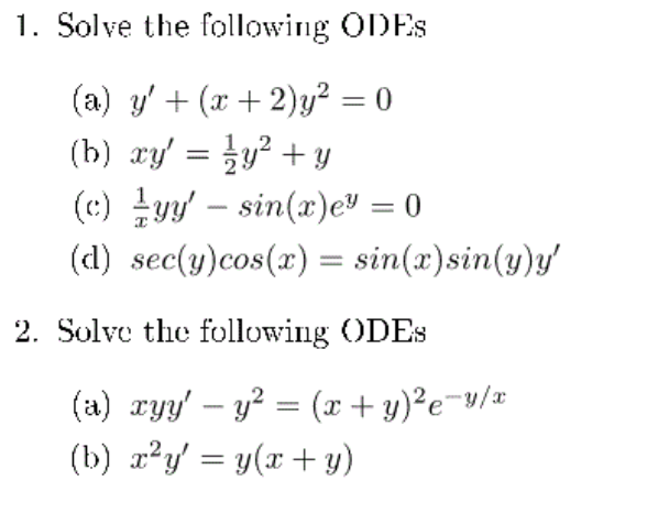 Solved Solve The Following ODEs Y X 2 Y 2 0 Xy Chegg