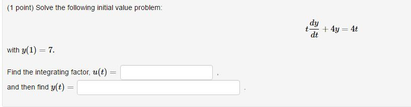 Solved Solve The Following Initial Value Problem T Dy Dt Chegg