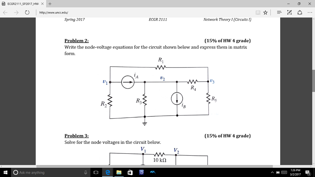 Solved Write The Node Voltage Equations For The Circuit Chegg