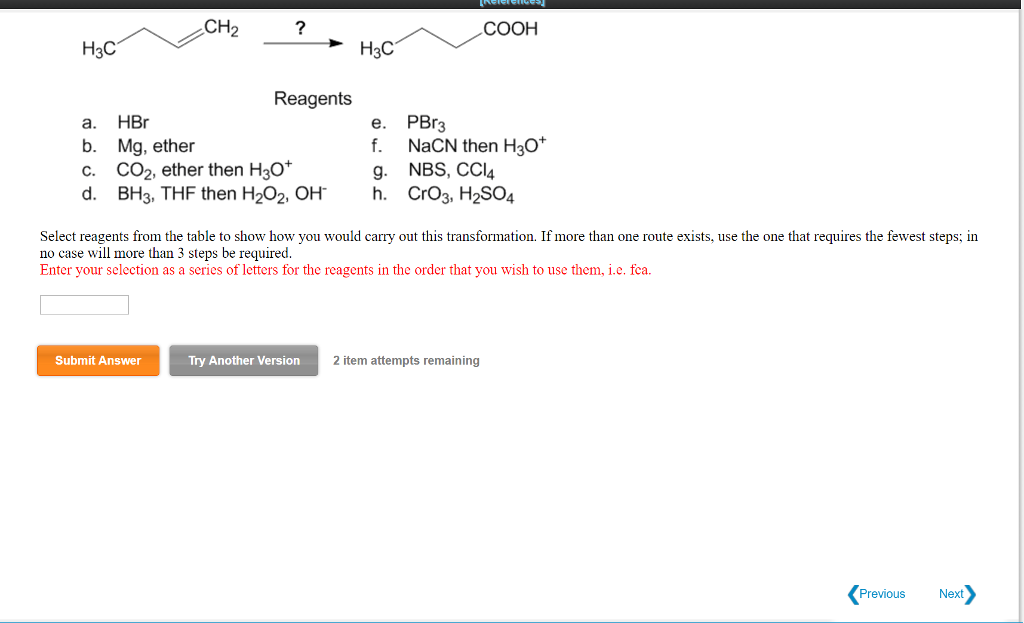 Solved Ch H C H C Reagents A Hbr B Mg Ether C Co Chegg