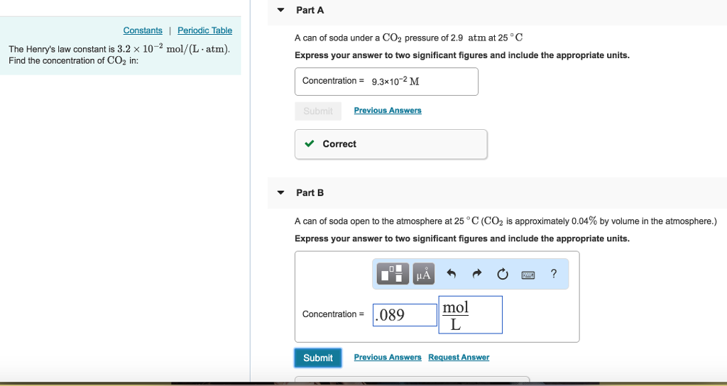 Solved Part A Constants Periodic Table The Henry S Law Chegg