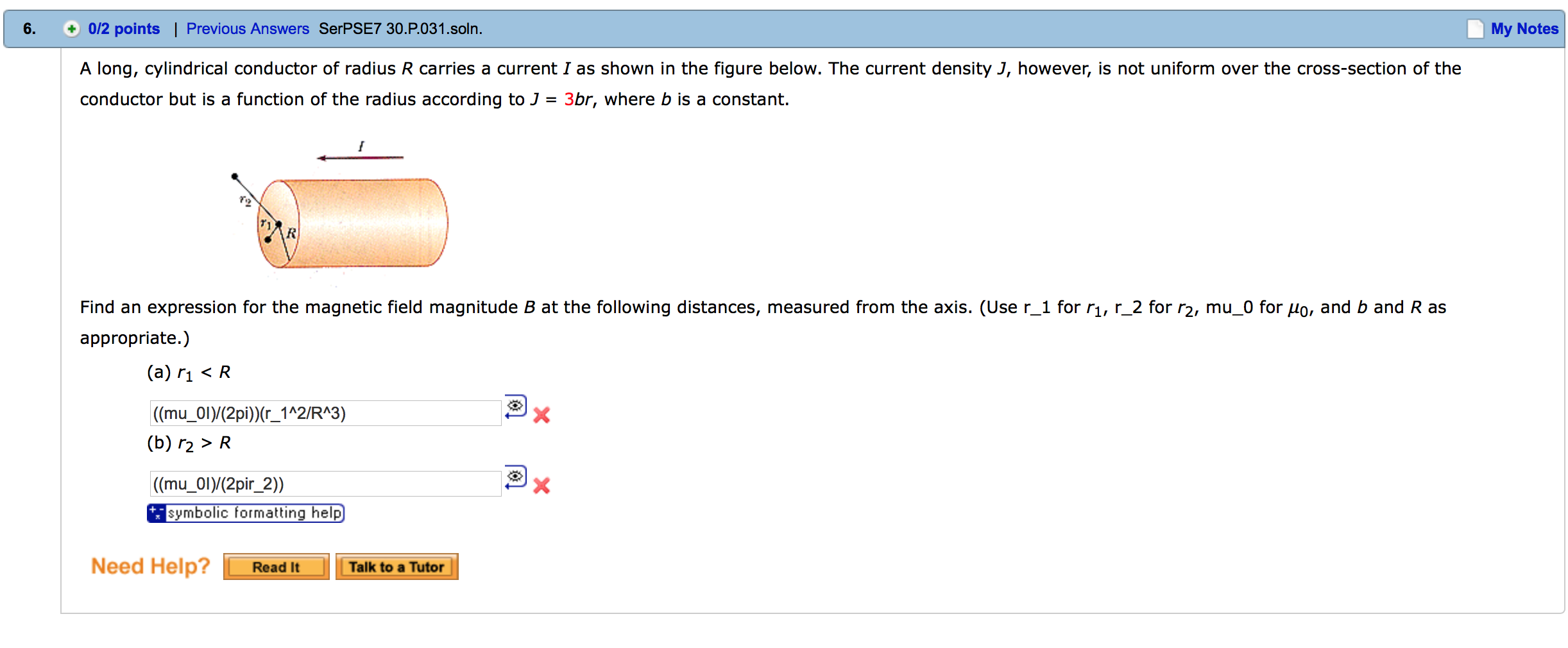 Solved A Long Cylindrical Conductor Of Radius R Carries A Chegg