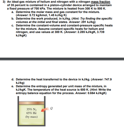 Solved An Ideal Gas Mixture Of Helium And Nitrogen With A Chegg