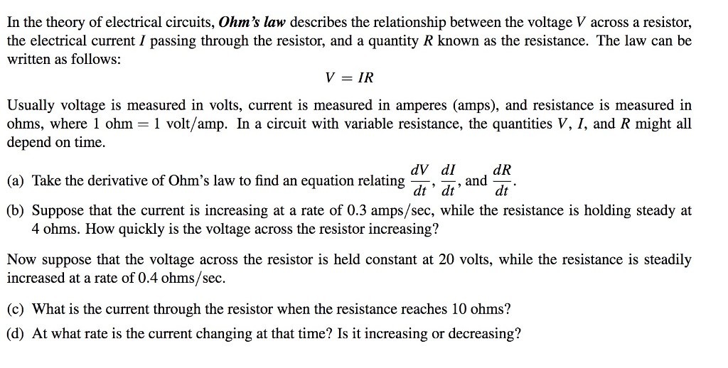 Solved In The Theory Of Electrical Circuits, Ohm's Law De...