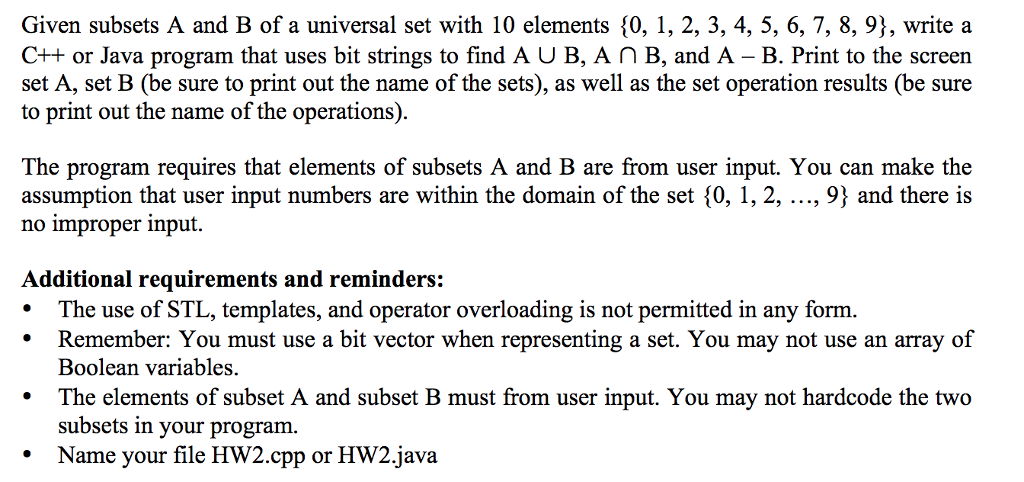 Solved Given Subsets A And B Of A Universal Set With 10 Chegg