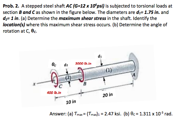 Solved Prob 1 The Solid Circular Shaft Of D In Figure A Chegg